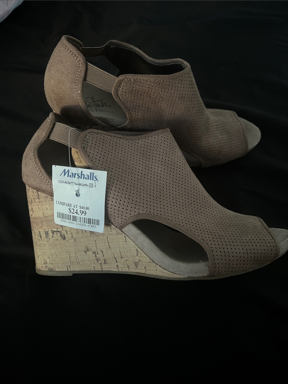Life Stride Taupe Perforated Peep-Toe Cork Wedges